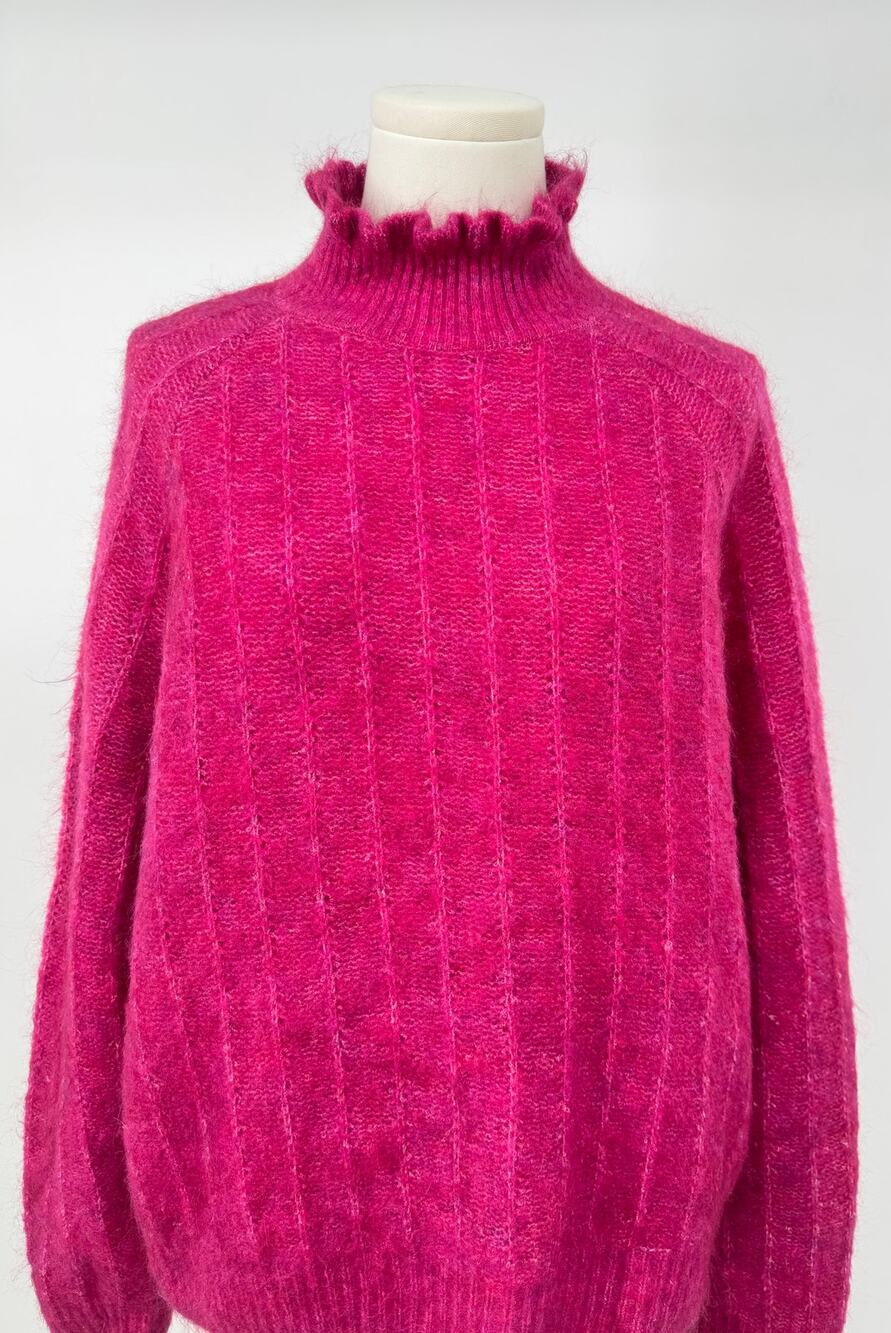 Sezane Pink Alyssa Sweater Mohair Wool Ruffle Mock Neck Knit XXL 2XL